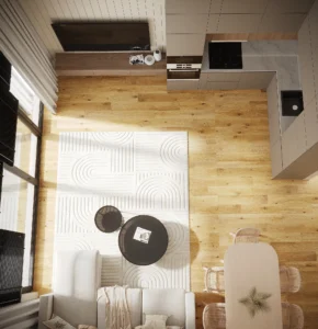 Koka karkasa privatmaja dzivojama istaba