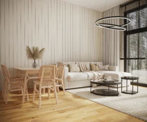 Koka karkasa privatmaja dzivojama istaba