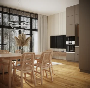 Koka karkasa privatmaja dzivojama istaba